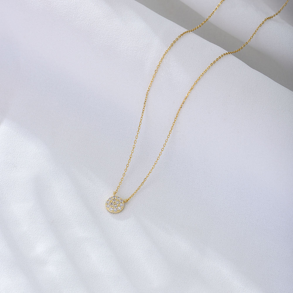 925 Sterling Silver Classic Round Zirconia Pendant Necklace, Minimalist Jewelry