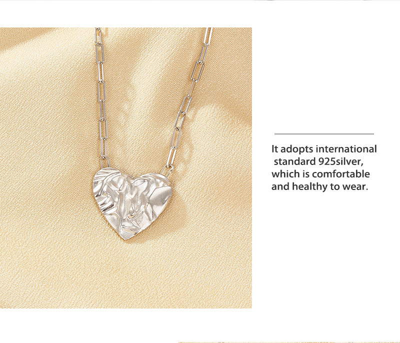 S925 Heart-Textured Necklace & Bracelet Set | Light Luxury Series