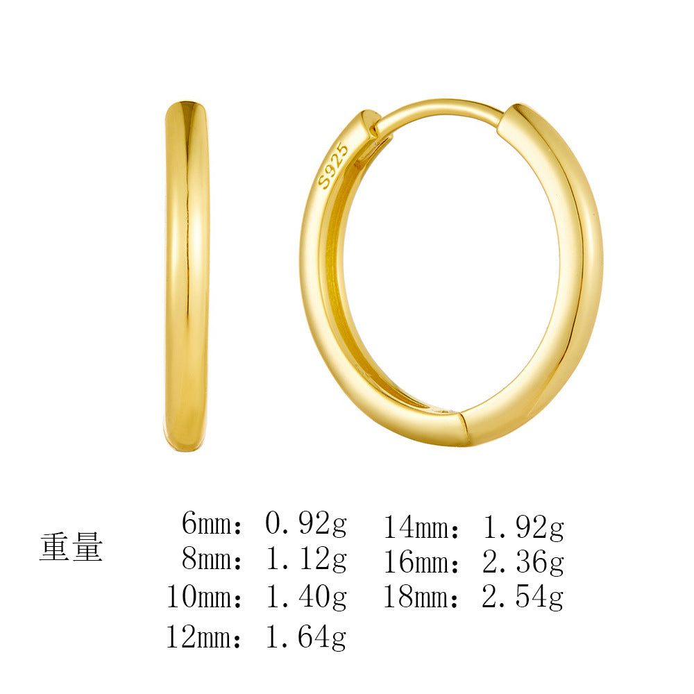 925 Sterling Silver Minimalist Sleek Hoop Earrings, High-End Light Luxury Plain Circle Jewelry