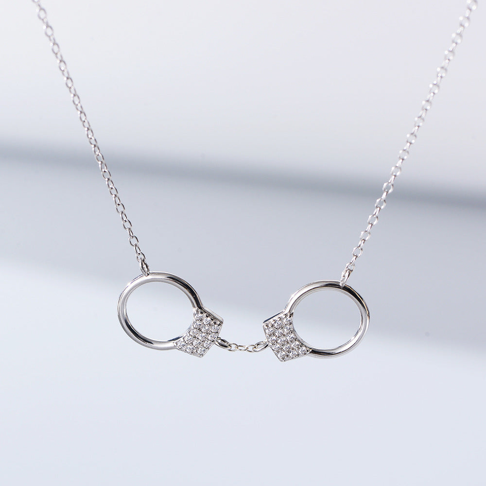 925 Sterling Silver Handcuff Necklace, Sparkling Zirconia Pendant