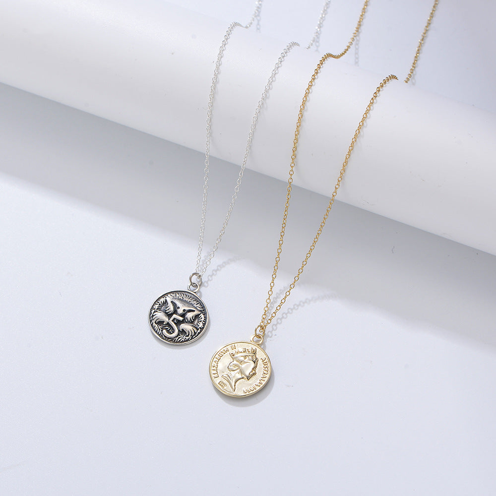 S925 Silver Antique Finish Portrait Medallion Pendant - Edgy Chic Clavicle Chain