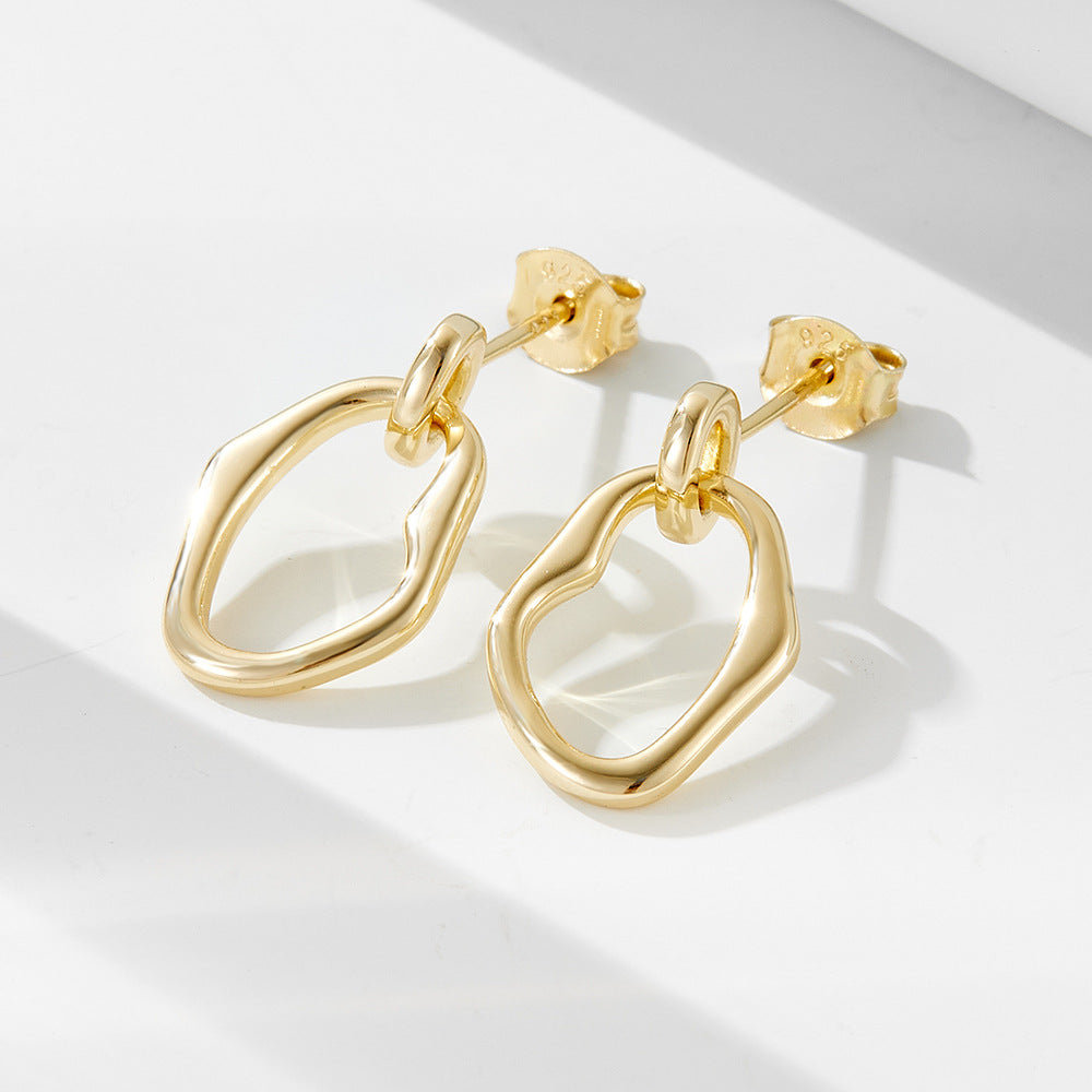 925 Sterling Silver Irregular Geometric Hoop Earrings, Minimalist Vintage Hollow-Out Jewelry