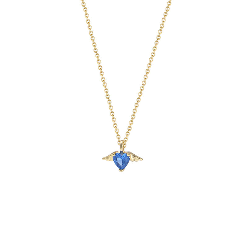 925 Sterling Silver Angel Wing Heart Necklace, Zirconia Pendant