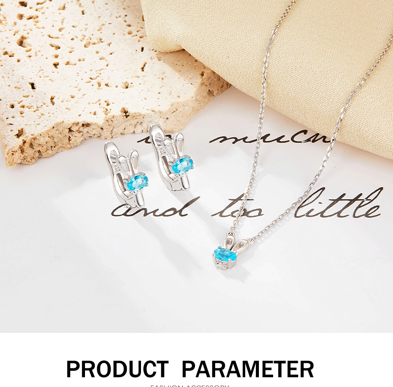 Blue Zircon Rabbit Jewelry Set - S925 Sterling Silver Cute Matching Wholesale