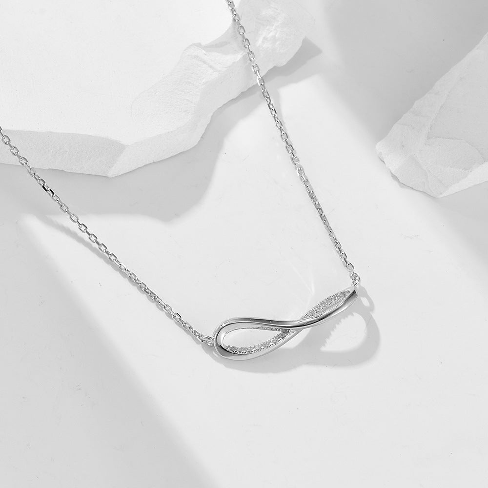 925 Sterling Silver Infinity Figure-8 Pendant Necklace, Pave Zirconia Mobius Design Jewelry
