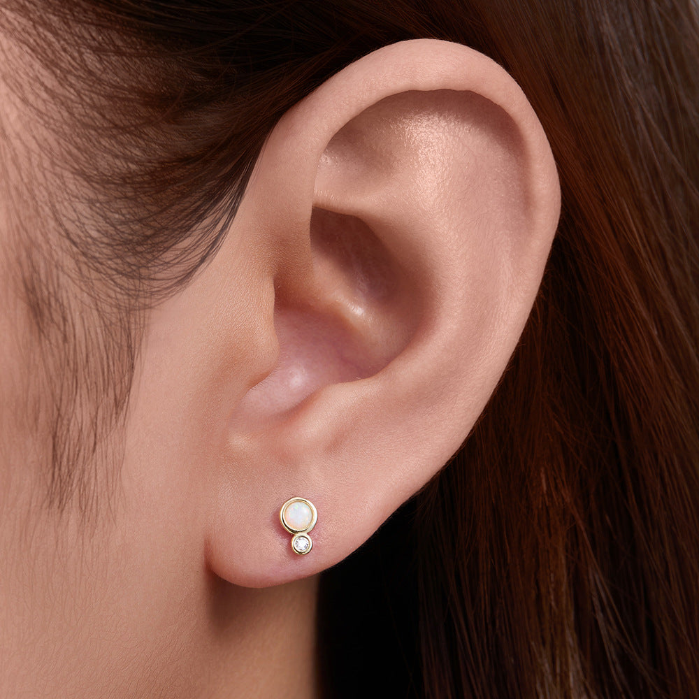 925 Sterling Silver Geometric Opal Labret Stud, Threaded Cartilage Piercing High-End Trendy Jewelry
