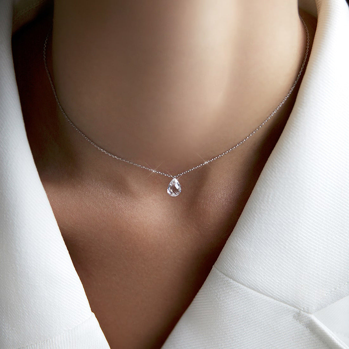 Teardrop Zircon Necklace - 925 Silver Minimalist Niche Choker Wholesale