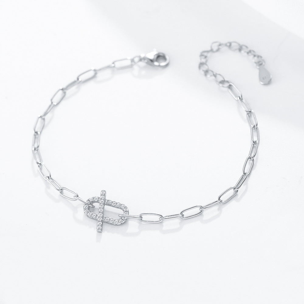 925 Sterling Silver Geometric Circle Bracelet, Micro-Pave Zirconia Jewelry