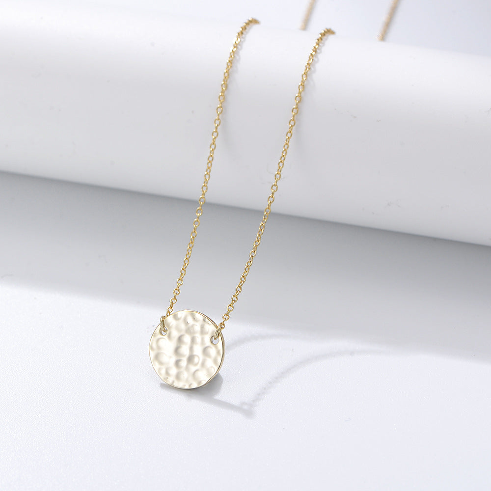 925 Sterling Silver Hammered Coin Necklace, Vintage Round Pendant
