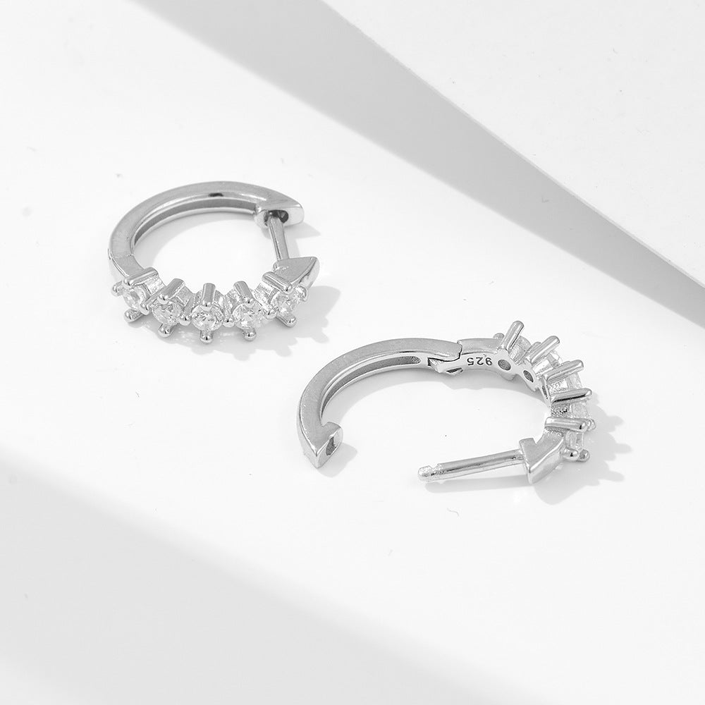 Sterling Silver Chic C-Shaped Zirconia Earrings for Women, High-End Versatile Accessory