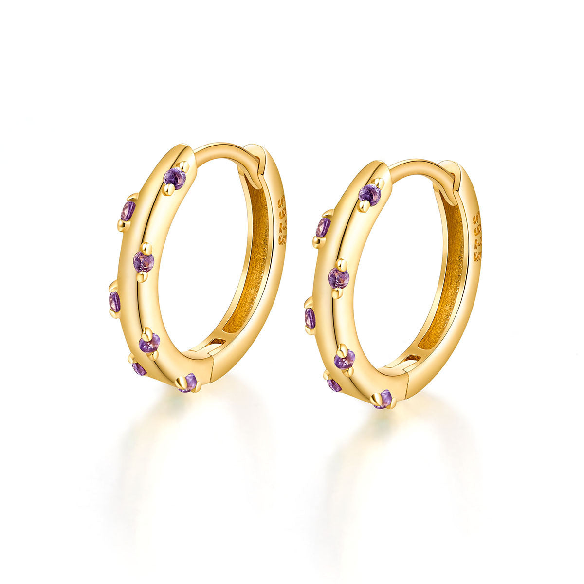 Colored Zircon Hoop Earrings - S925 Silver Modern European Factory Jewelry