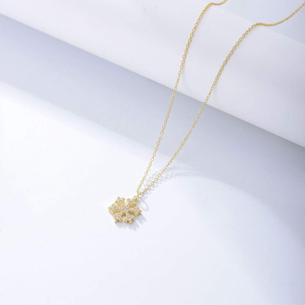 925 Sterling Silver Snowflake Pendant Necklace, Sparkling Zirconia Jewelry