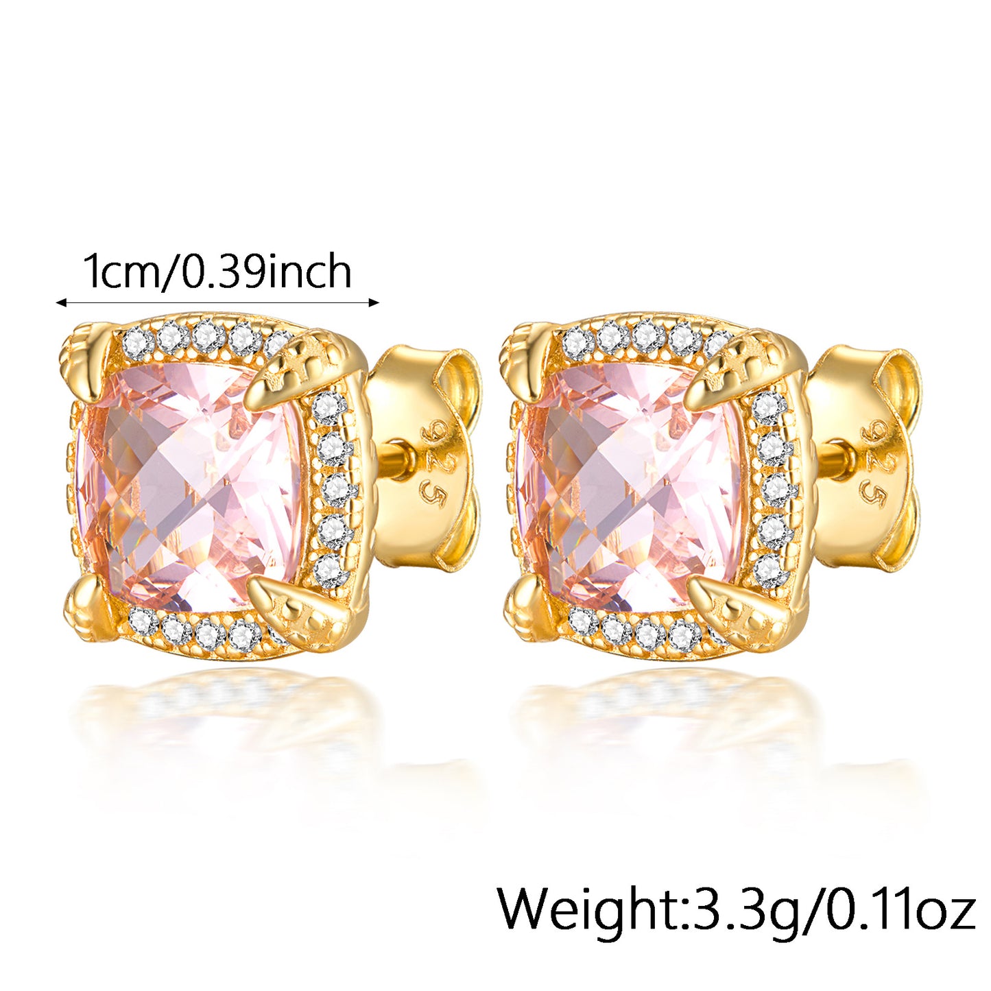S925 Pink Square Zircon Necklace Set | Dainty Women's Jewelry