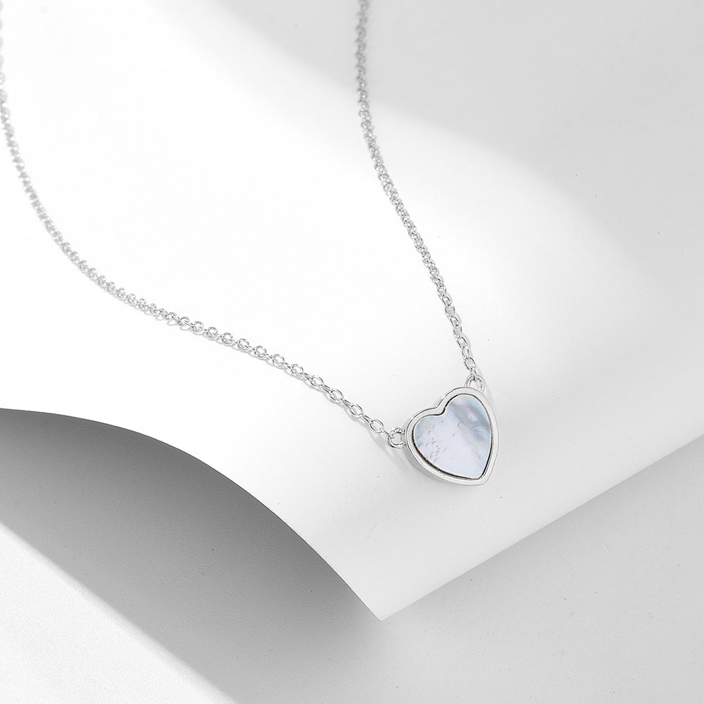 925 Sterling Silver Heart-Shaped White Mother of Pearl Necklace, Light Luxury Design