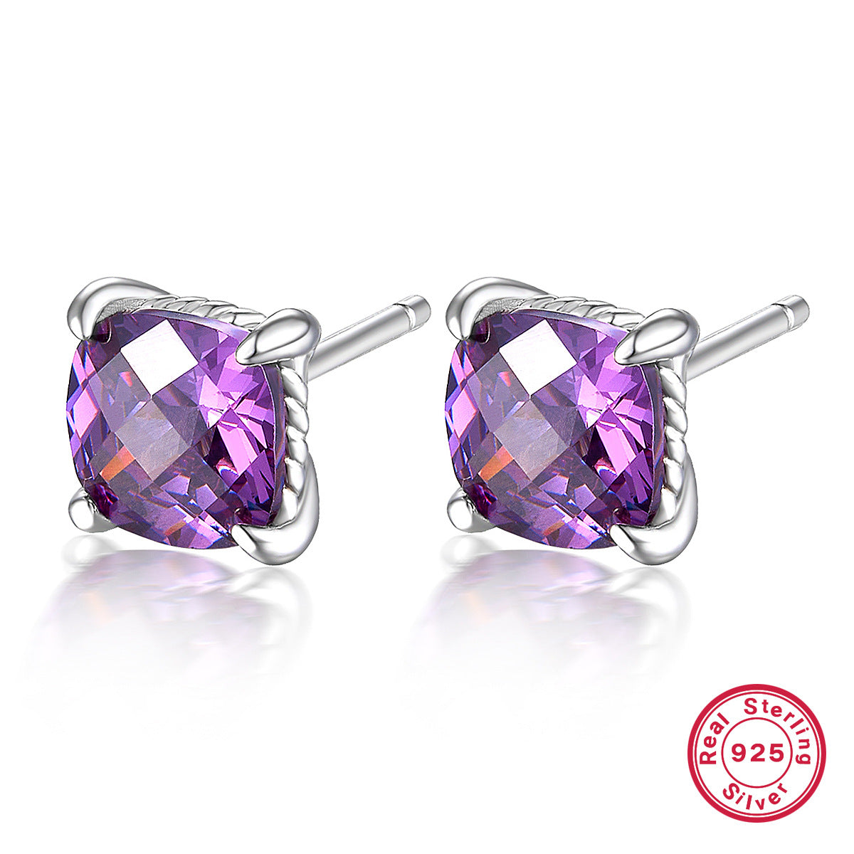 S925 Multicolor Zircon Set | Square Earrings, Ring & Necklace