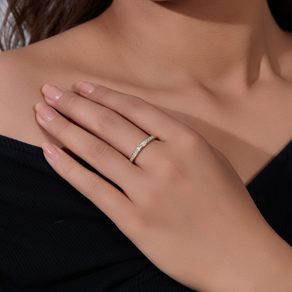 925 Sterling Silver Geometric Square Zirconia Ring, Minimalist Jewelry