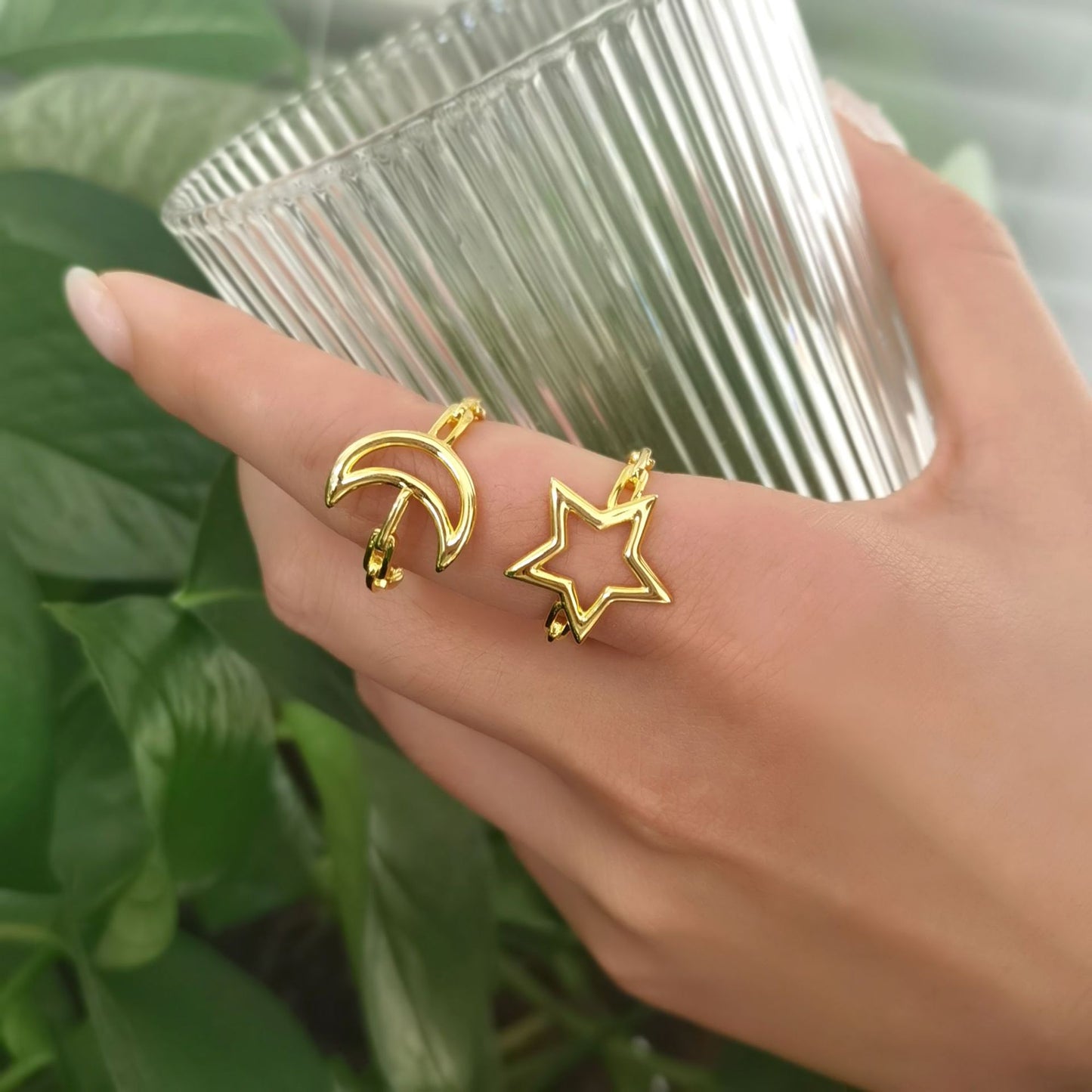 Star Moon Geometric Ring - 925 Silver Minimalist Wholesale Jewelry