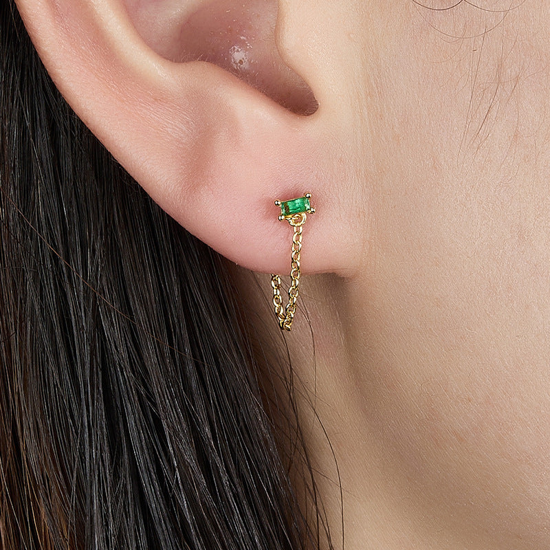 Square Zircon Fringe Earrings - S925 Silver Minimalist Niche