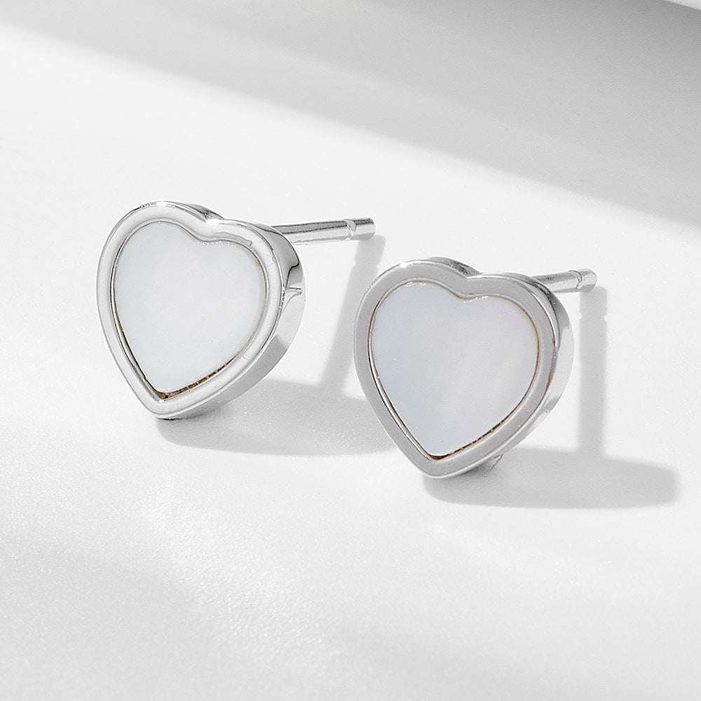 S925 Silver Elegant Shell Heart Earrings - Unique Chic Versatile Studs
