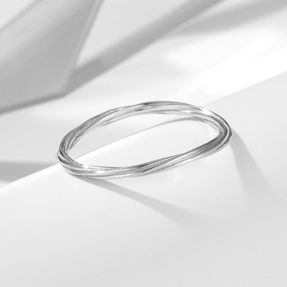 925 Sterling Silver Geometric Entwined Line Ring, Minimalist High-End Ins Style Jewelry