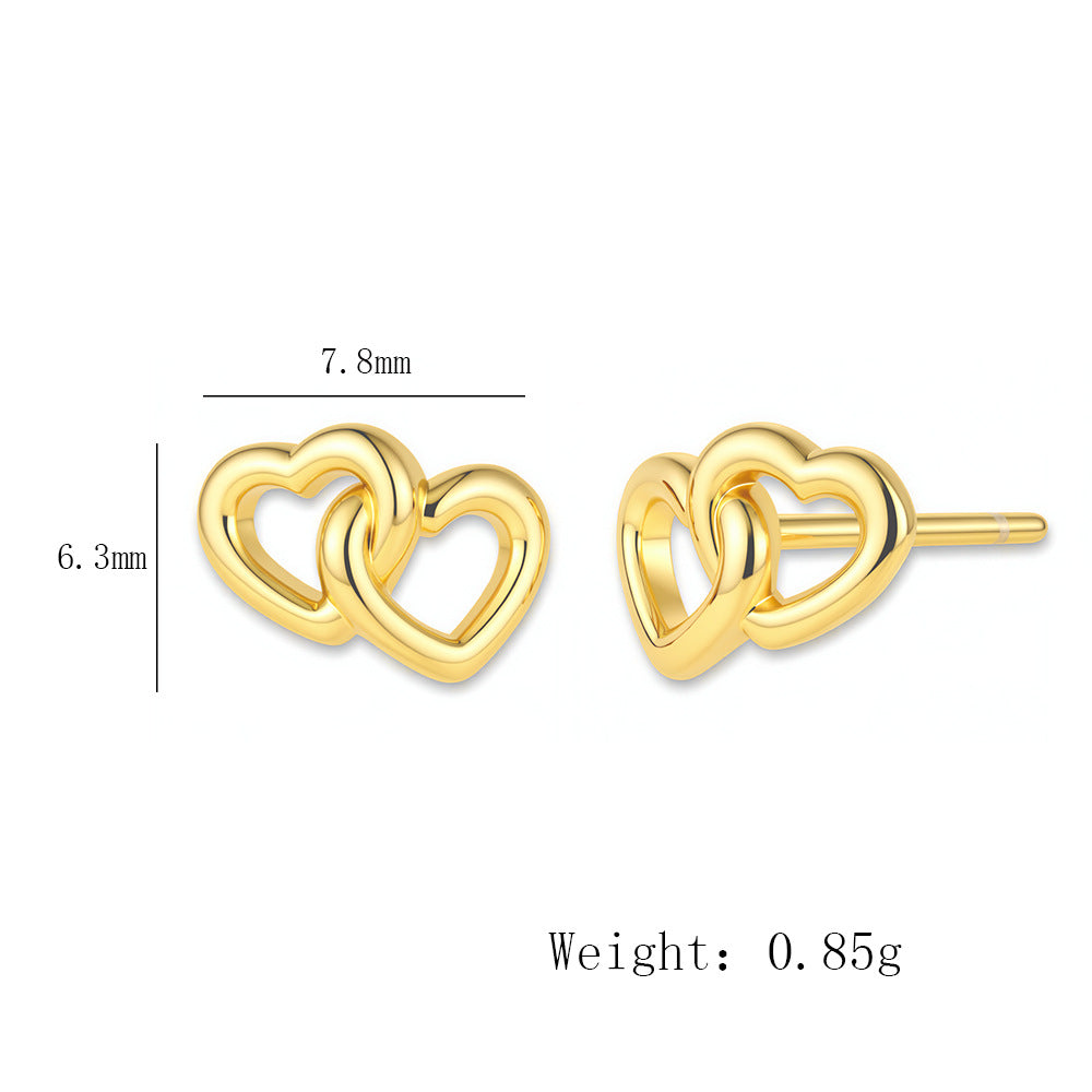 S925 Silver Interlocked Hearts Design Earrings - Minimalist Chic Aesthetic Accessories