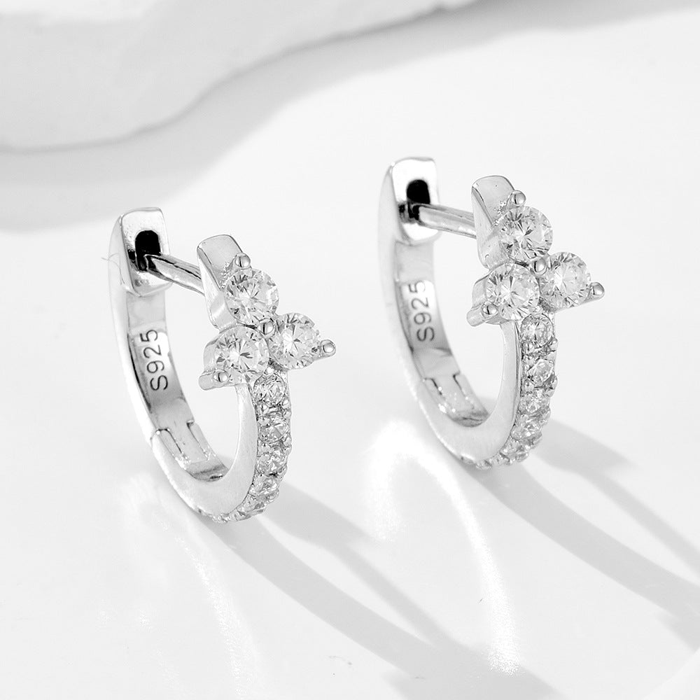 925 Sterling Silver Geometric Hoop Earrings, Sparkling Zirconia Huggie Hoops, Minimalist Elegant Ear Buckles for Women