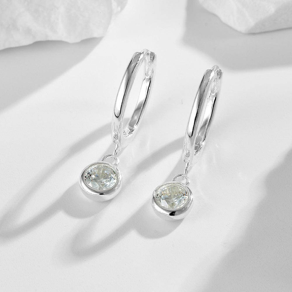925 Sterling Silver Minimalist Drop Earrings, Pave Single Zirconia High-End Jewelry