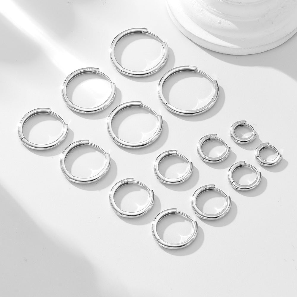 925 Sterling Silver Minimalist Sleek Hoop Earrings, High-End Light Luxury Plain Circle Jewelry