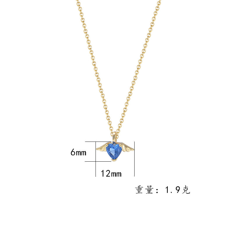 925 Sterling Silver Angel Wing Heart Necklace, Zirconia Pendant