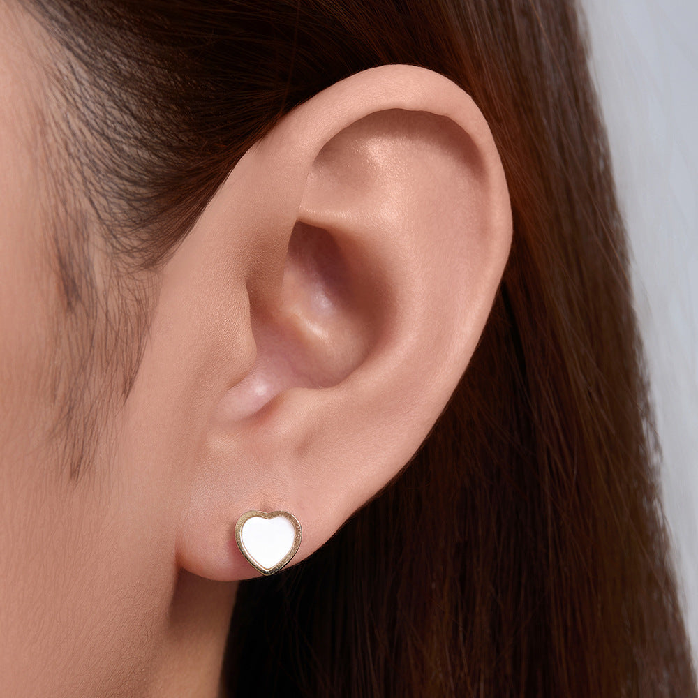 S925 Silver Elegant Shell Heart Earrings - Unique Chic Versatile Studs