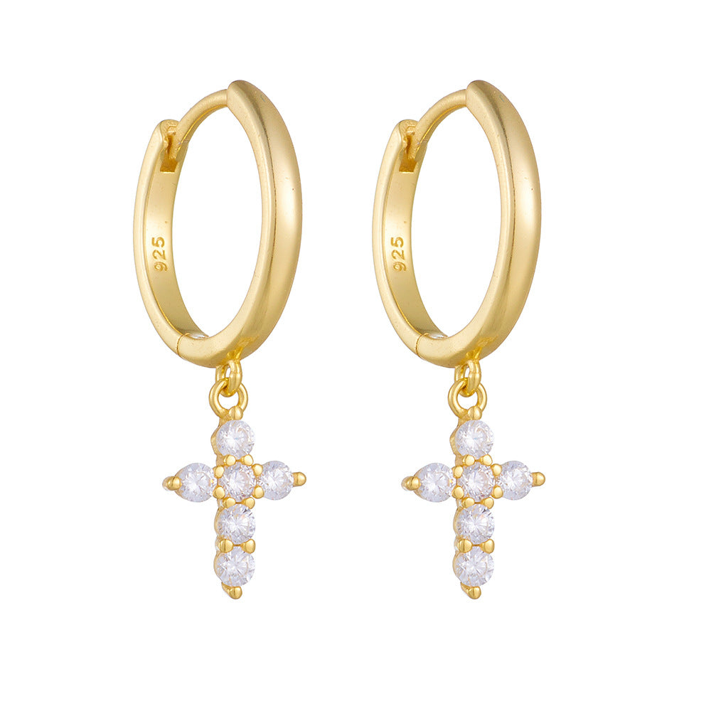 925 Sterling Silver Geometric Cross Hoop Earrings, Minimalist Luxury Jewelry
