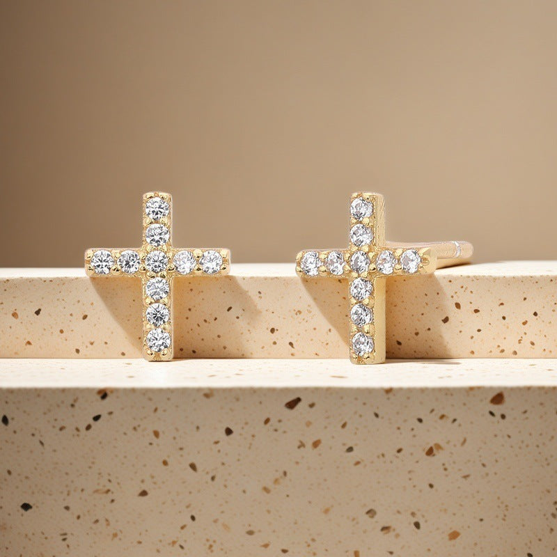 Cross Zircon Studs - S925 Silver Minimalist Niche Factory Direct