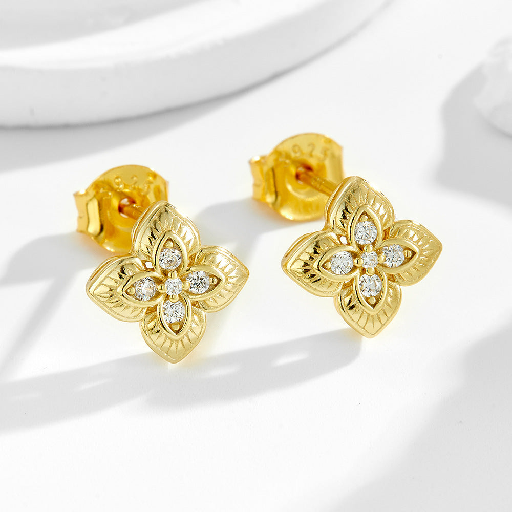 S925 Silver Sparkling Lucky Clover Earrings - Modern Ins Style Aesthetic Accessories