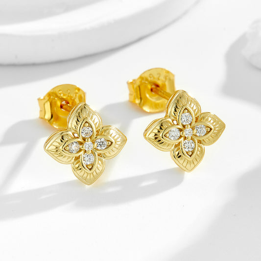 S925 Silver Sparkling Lucky Clover Earrings - Modern Ins Style Aesthetic Accessories