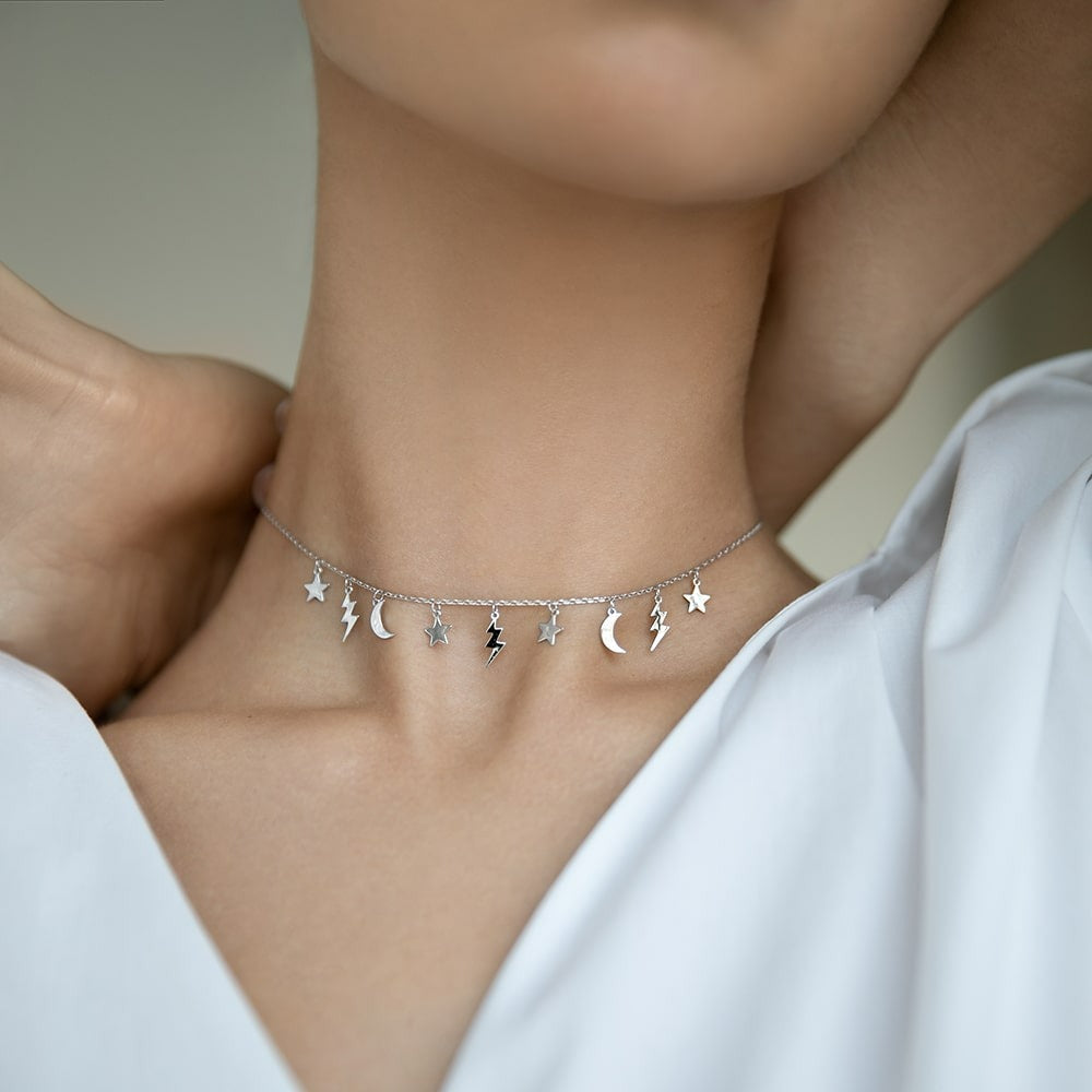 Star Moon Necklace - S925 Silver Light Luxury Collarbone Chain