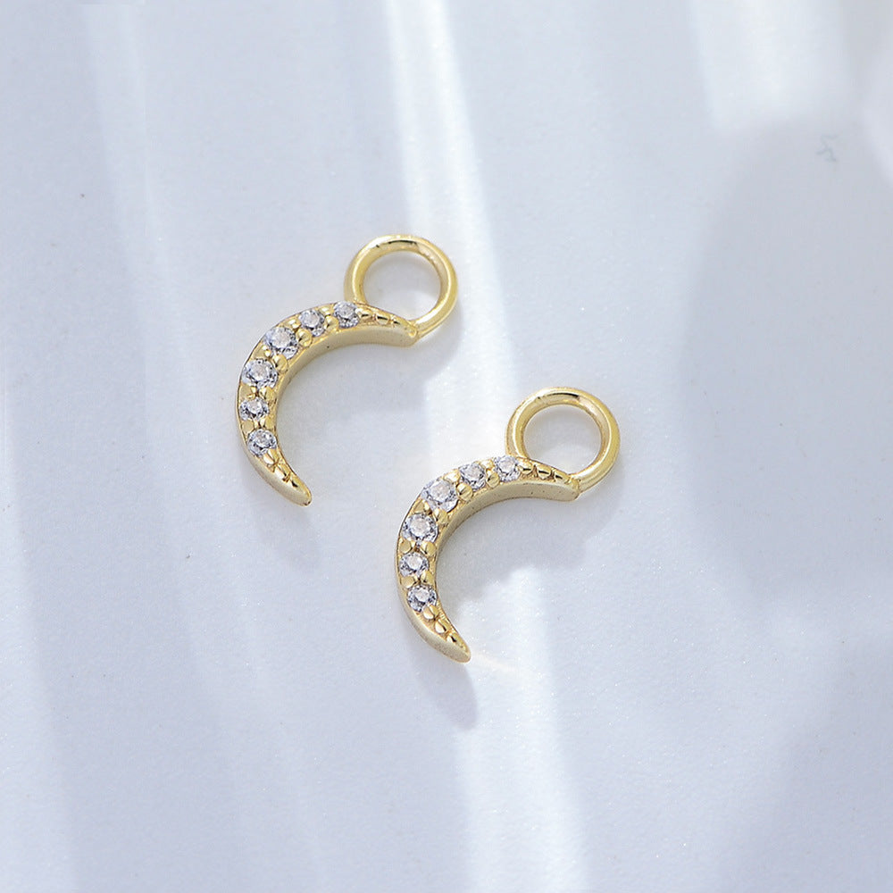 925 Sterling Silver Crescent Moon Stud Earrings, Pave Zirconia Jewelry