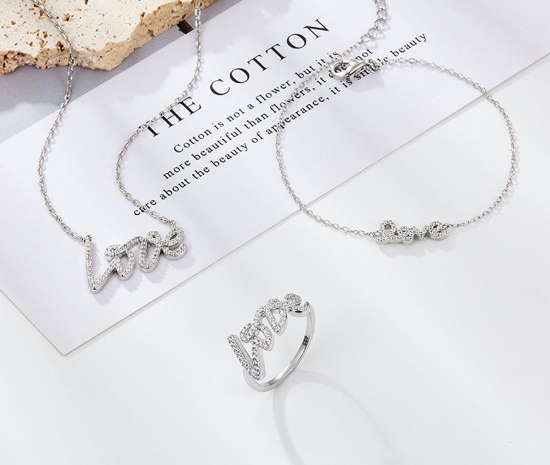 LOVE 925 Silver Necklace | Light Luxury Crystal Chain, Valentine's Gift