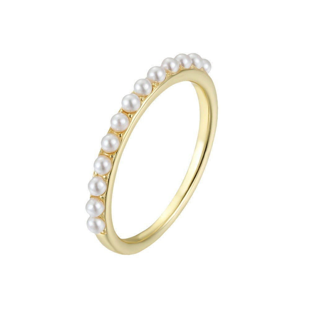 S925 Silver Elegant Solitaire Pearl Band - Unique Chic Aesthetic Ring