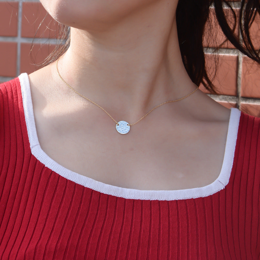 925 Sterling Silver Hammered Coin Necklace, Vintage Round Pendant