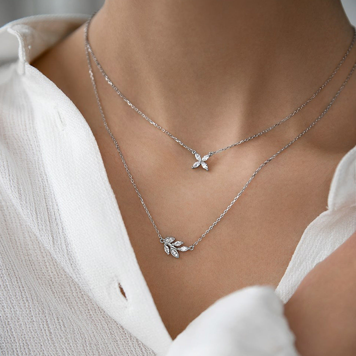 Butterfly Jewelry Set - 925 Silver Flower Pendant Necklace Bracelet