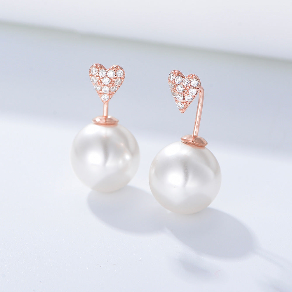 925 Sterling Silver Heart Zirconia & Pearl Stud Earrings, Minimalist Dainty Jewelry