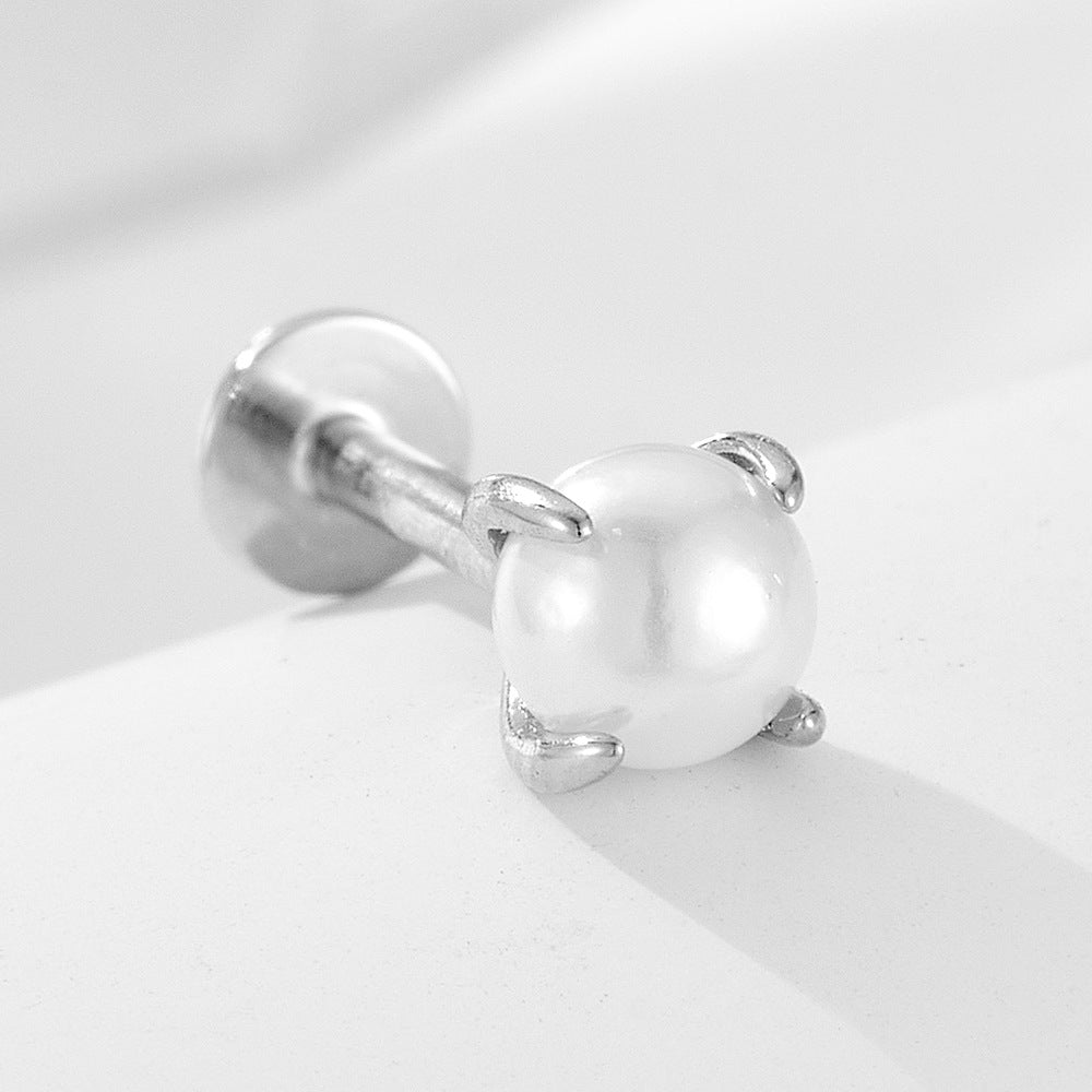 925 Sterling Silver Geometric Opal Labret Stud, Threaded Cartilage Piercing High-End Trendy Jewelry