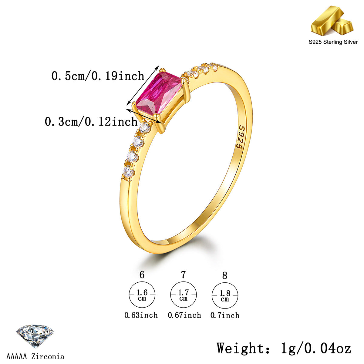 Colored Zircon Gold-Tone Ring - S925 Sterling Silver Minimalist Light Luxury Wholesale