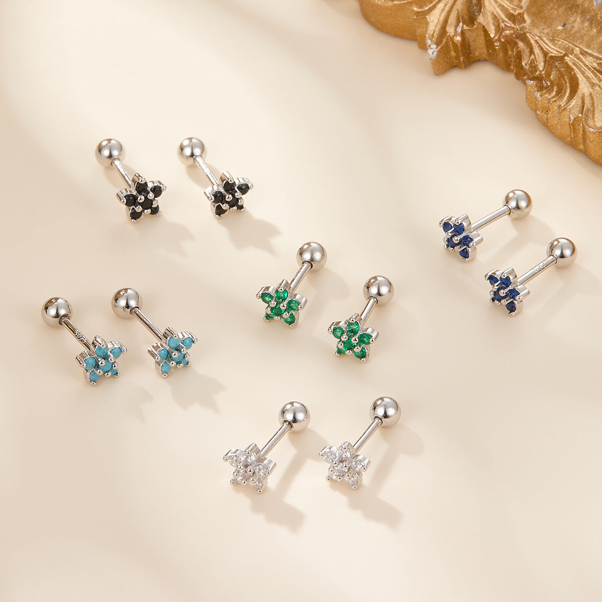 Flower Screw Earrings - 925 Silver Diamond Petal Jewelry Wholesale