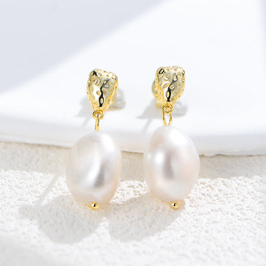 925 Sterling Silver Natural Baroque Pearl Earrings, French Vintage Romantic Jewelry