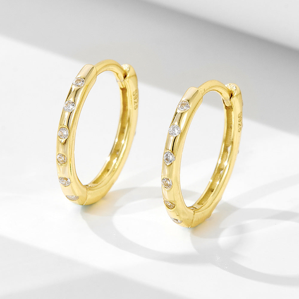 925 Sterling Silver Geometric Pave Zirconia Huggie Earrings, Minimalist High-End Jewelry