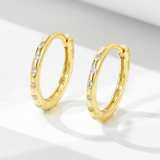 925 Sterling Silver Geometric Pave Zirconia Huggie Earrings, Minimalist High-End Jewelry