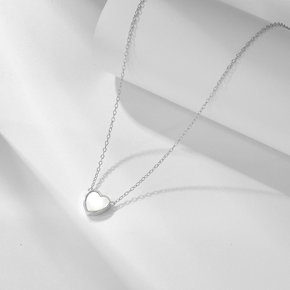 925 Sterling Silver Heart-Shaped White Mother of Pearl Necklace, Light Luxury Design