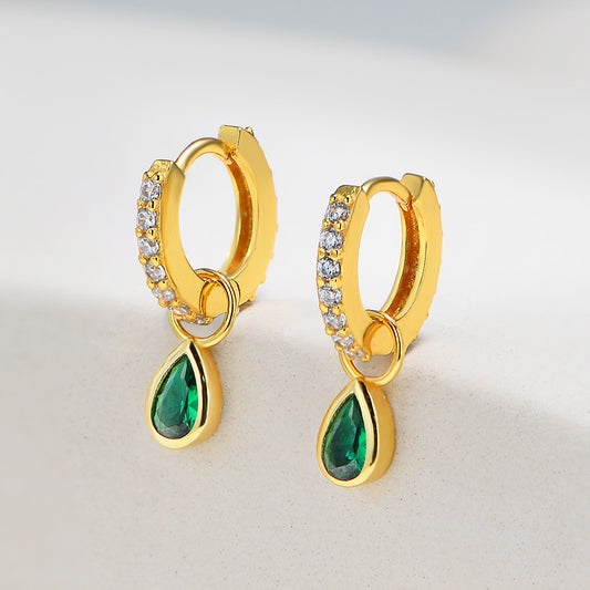 925 Sterling Silver Emerald Green Zirconia Drop Earrings, Geometric Waterdrop Light Luxury Ins Style Jewelry