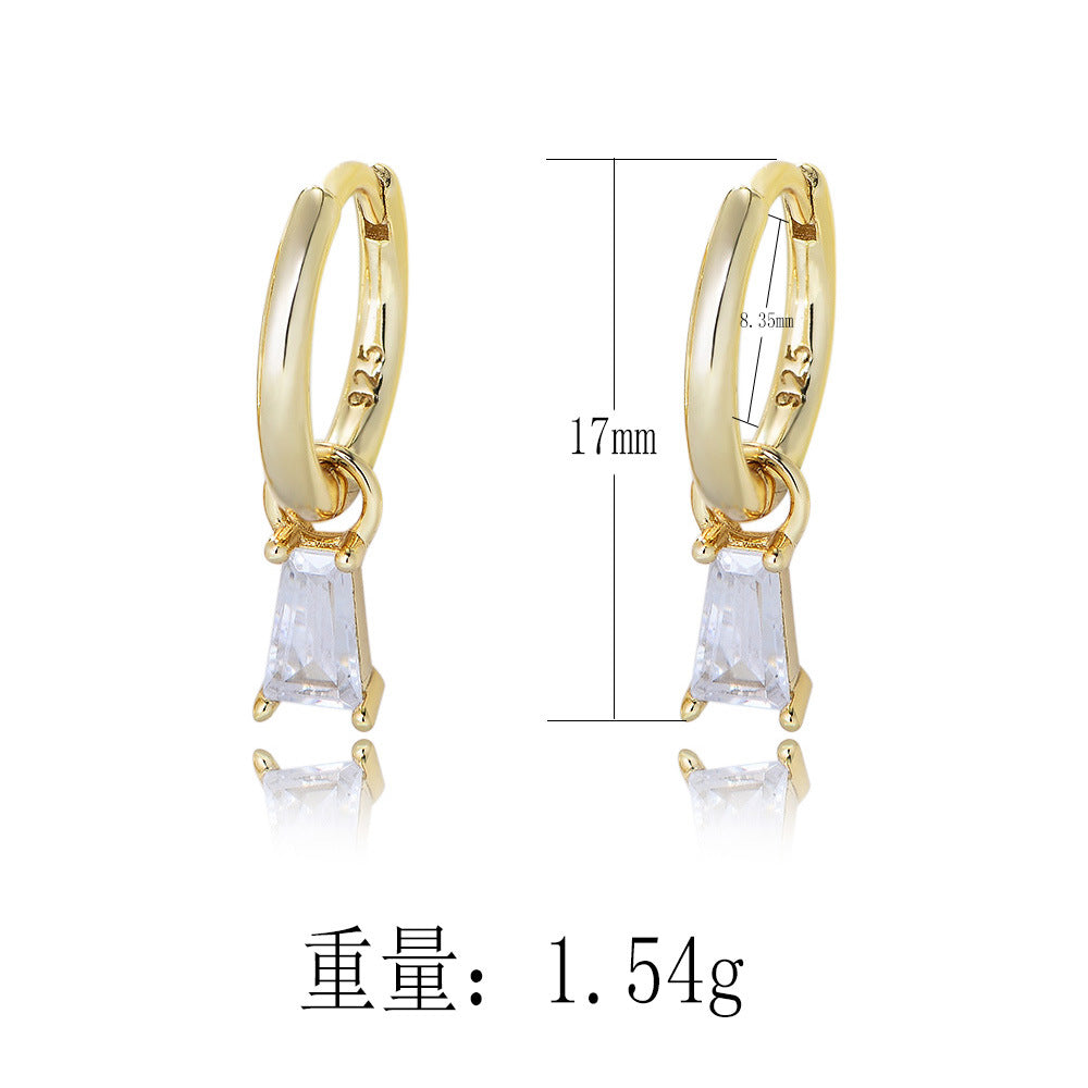 925 Sterling Silver Geometric Square Zirconia Drop Earrings, Minimalist High-End Ins Style Jewelry